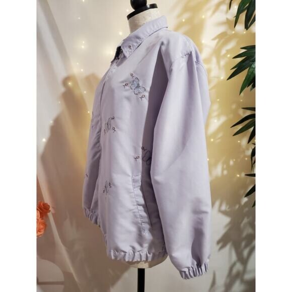 Keneth Too! Vtg Embroidered Butterfly Zip Jacket Womens Size XL Purple Pockets - Picture 2 of 11